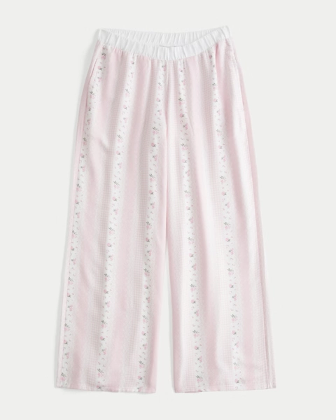 Contrast Waist Baggy Flannel Pants