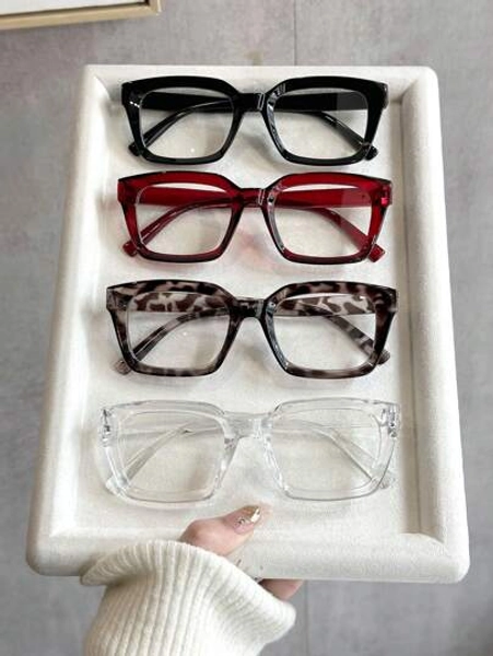 4pcs Women Plastic Inlaid Nail Square Full Frame Multicolor Elegant Portable Perfect Ins Style Casual Clear Glasses Combination For Office Outfit Suitable For All Face Shapes Decoration