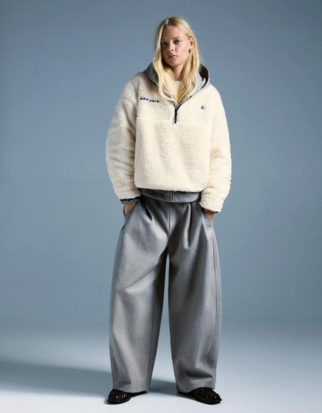 Zip-up faux shearling jumper with adjustable hem