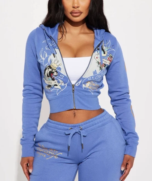 Fashion Nova Women's Ed Hardy Free Bird Zip Up Hoodie