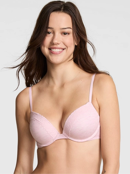 Petal Pink Super Push Up Cotton Heather Lace Trim Bra - Size 30 A