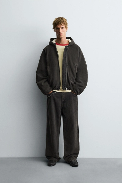 PADDED DENIM JACKET WITH HOODIE - Brown | ZARA United States