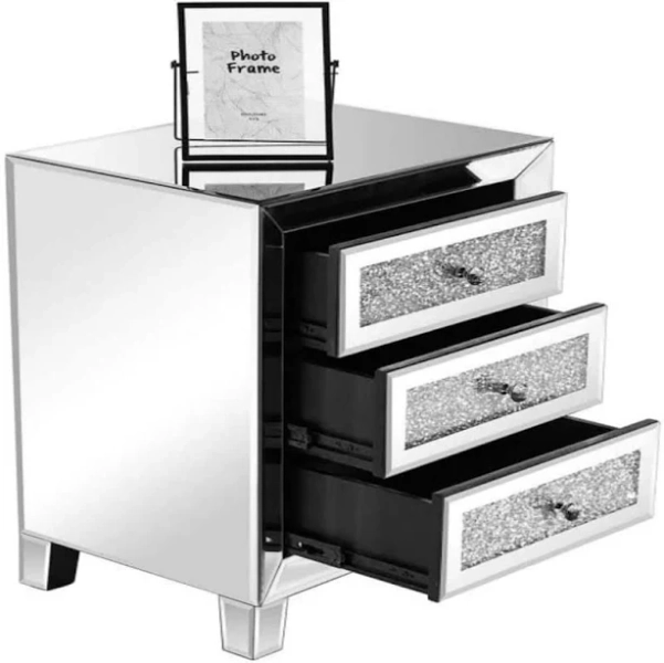 Karl home Silver Mirrored Nightstand with 3-Drawer 17.72 in. W x 13.78 in. D x 23.63 in. H