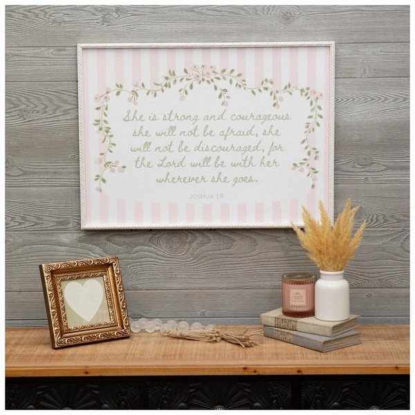 Joshua 1:9 Striped Floral Wood Wall Decor