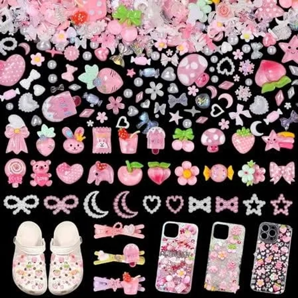 Junk Case Charms Kit, Junk Phone Case Charm, Flatback Lollipop Candy Bear Flower Fruit Mushroom Cartoon Cute Slime Charms for DIY Crafts, Scrapbooking