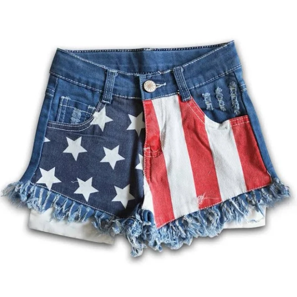 Star and stripe denim baby girls 4th of july shorts
