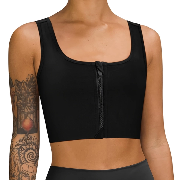 Chest Binder Tomboy Transgender FTM Square Collar with Front Zipper Binder Bra Tank Top Casual Attire & Workout
