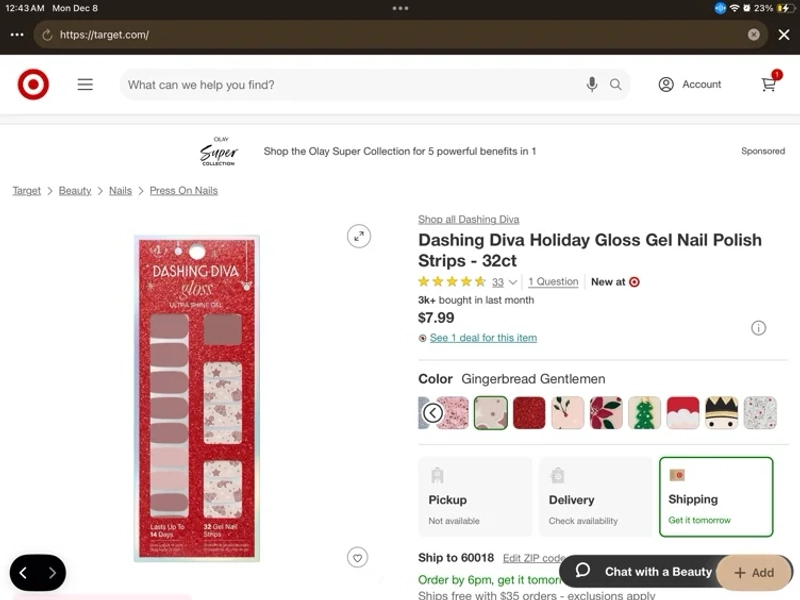Dashing Diva Holiday Gloss Gel Nail Polish Strips - Big Red Bow - 32ct