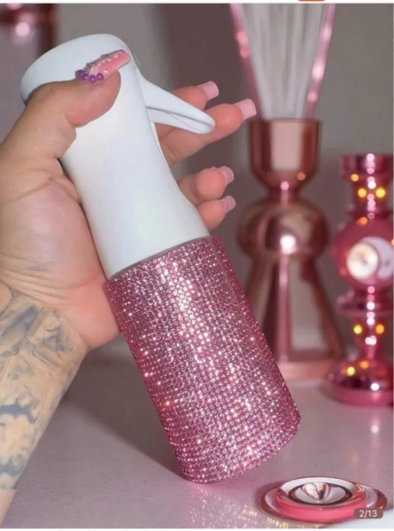 1pc 200ml Rhinestone Decorated Fine Mist Spray Bottle, Luxury Sparkling Style, Minimalist Cylindrical Shape, Suitable For Cosmetics, Home Cleaning, Hair Care, Disinfection, Watering Plants And More