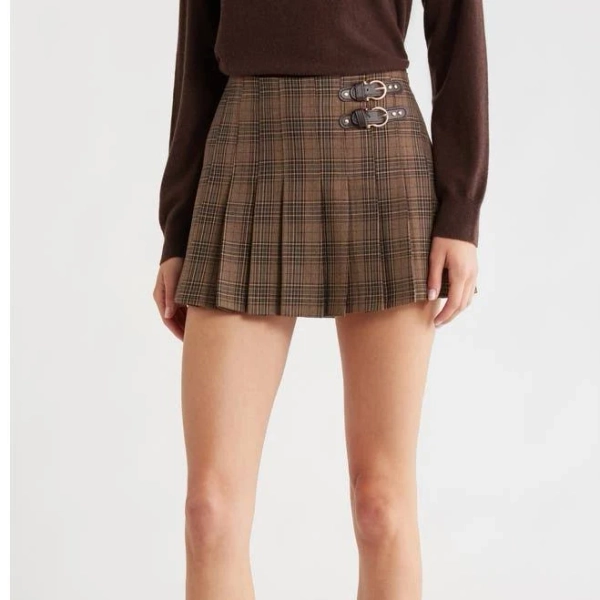 Astr The Label Women's Chantel Pleated Plaid Mini Skirt