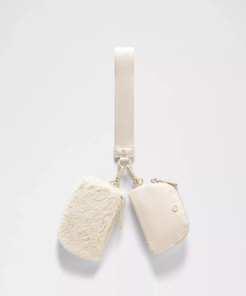 Dual Pouch Wristlet *Plush Fleece - Natural Ivory/Gold - ONE SIZE