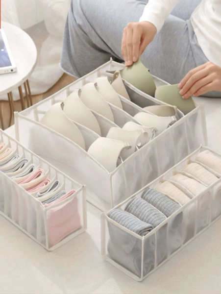 3 Pieces Set / 1pc Contrast Binding Underwear Storage Box, "Versatile Use" 3 Pieces Underwear & Sock Organizer Set - Durable Plastic Drawer Dividers For Efficient Wardrobe Storage ,Large Wardrobe Clothing Divider Storage 7 Cabinet Storage Box Washable Drawer Wardrobe Storage Box Underwear Folding Storage Bag Decorations Autumn Decor Festival Decor Room Decor Home Decor