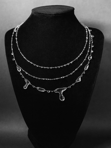 Clear Dew Drop Layered Necklace Ethereal Water Droplet Tiered Minimalist - Handmade Can't Get Enough Necklace
