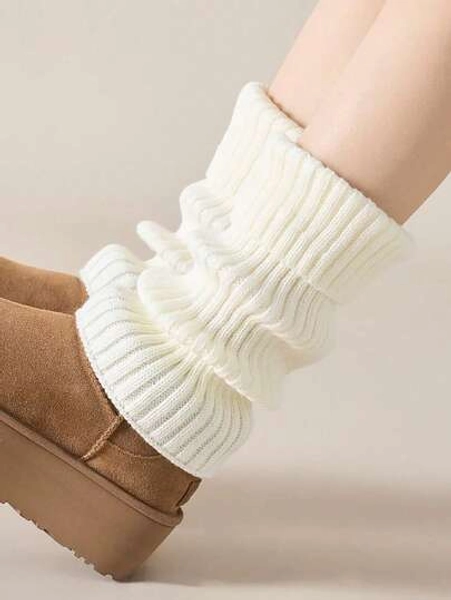 1/2 Pairs Of Women's Leg Warmer, White Knitted Warm Calf Socks, Suitable For Autumn And Winter