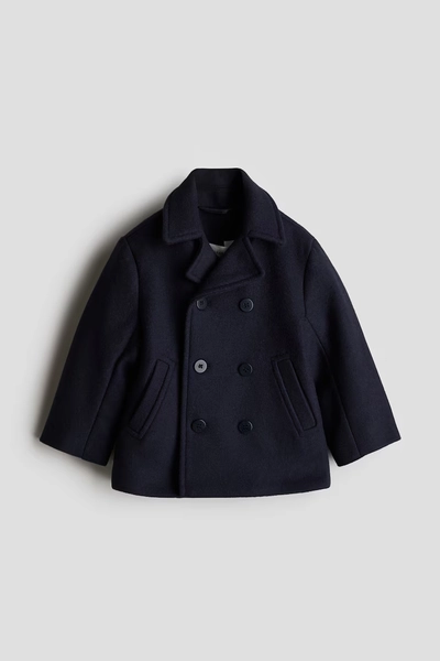 Wool-blend pea coat - Navy blue