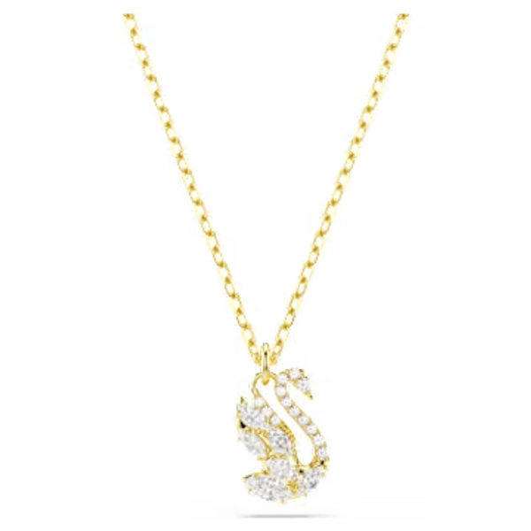 Swan pendant, Mixed cuts, Swan, White, 18K gold finish