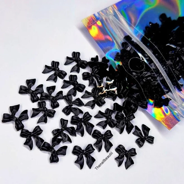 Black bow nail charms