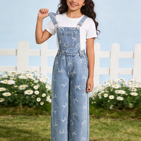 Y2K Loose Denim Overalls, Girls Clothes 8 To 12 Years Old, Bow Print, Soft, Trendy Coquette Style, Kids Girls Trendy Stuff, Preppy Style, Perfect Gifts For Kids, Back To School Vibe, Daily Casual, Spring Essential, Girls Valentines Day Outfits