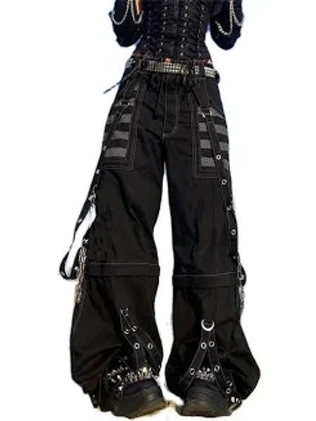 Fiacafyo Women's Vintage Baggy Grunge Gothic Tripp Wide Leg Denim Pants