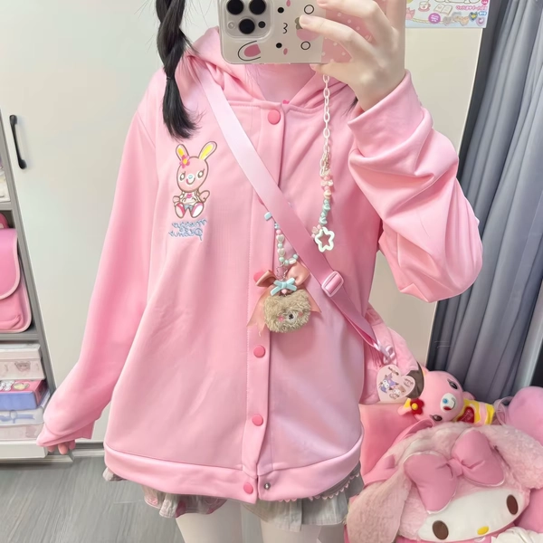 Japanese Cartoon Mp Embroidery Daughter Clothing Jojifuku Cute Hoodies Women Autumn New All Match Single-breasted Cardigan - AliExpress 200000345