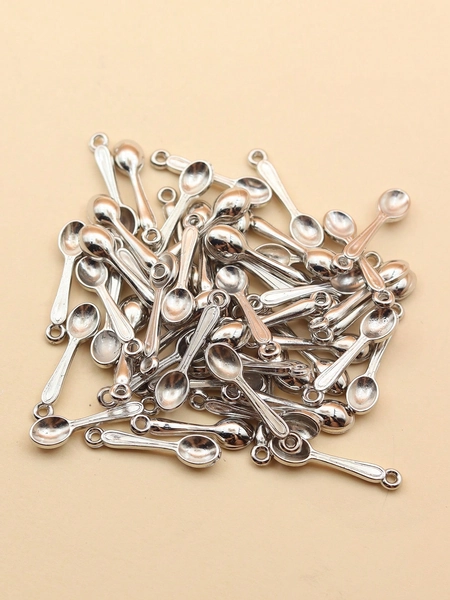 50pcs Simple & Stylish Abs Electroplated Imitation Spoon Pendant Decoration Accessory, Keyring, Necklace, Charm For Diy Jewelry Making