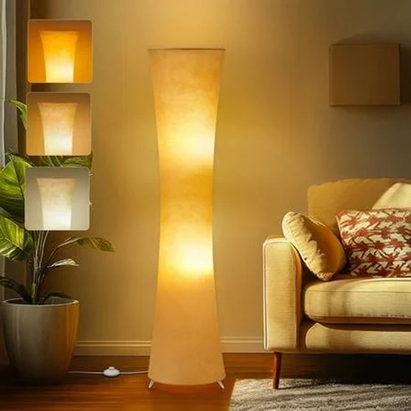 Natyswan 46 inch Modern Floor Lamps for Living Room, LED Column Standing Floor Lamp with 3 Color Temperature Adjustable & Fabric Lampshade for Corner,