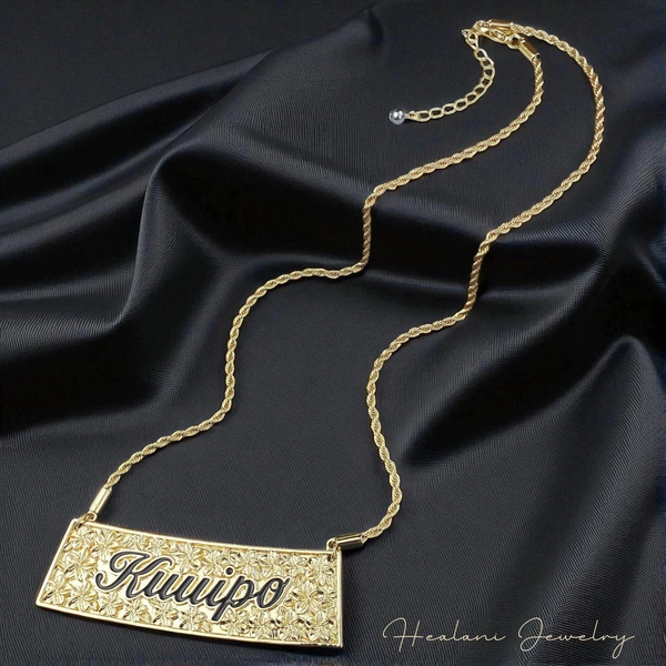 Large Gold Hawaiian Kuuipo Nameplate Necklace - Hawaiian Necklace - Floral Jewelry - Gold Necklace - Gifts for her