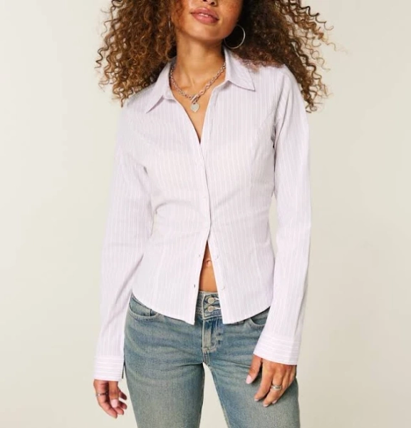 Hollister Women's Stretch Poplin Button-Through Shirt