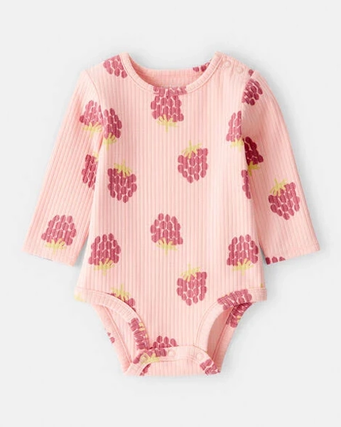 Carter's Baby Girls Girl Raspberry Print Long-Sleeve Bodysuit