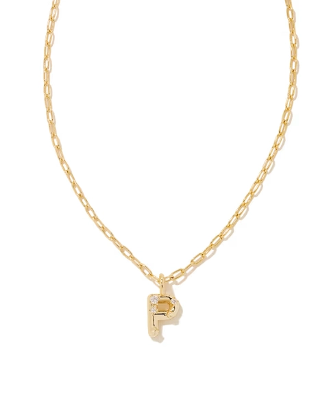 Crystal Letter P Gold Short Pendant Necklace in White Crystal