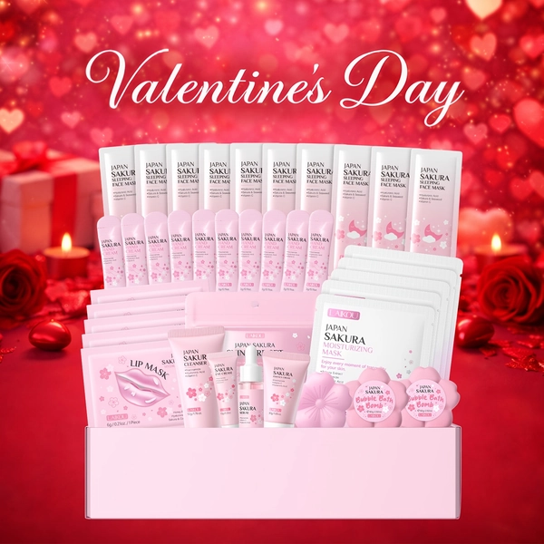 Sakura Brightening Skincare Gift Box Set, with 10pcs Hand Cream & Cream Mask, 5pcs Lip Mask & Sheet Mask Portable for Travelling, Gentle Cleansing Soap & Face Wash, 2pcs Bath Bomb, Smoothing Serum, Eye Cream & Moisturizer, Facial Body Care