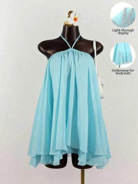 Lyxana Women's Chiffon Layered Ruffle Sleeveless Mini Dress - Size XL