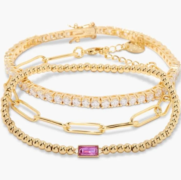 Personalized Gold Stacking Bracelet Set with Personalized Birthstone Stretch