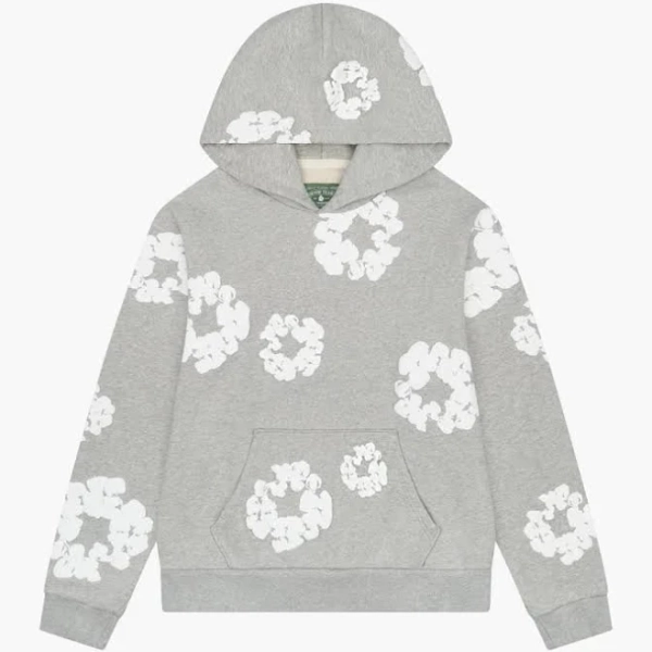Gray Denim Tears Hoodie – White Cotton Wreath Print M