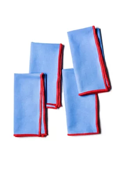 French Blue and Red Color Block Napkins - Set of 4