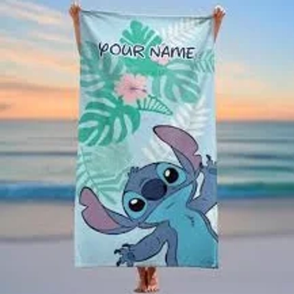 Custom Stitch Aloha Bath Towel, Summer Disney Towel, Funny Cartoon Beach Towel, Lilo And Stitch Towel, Trip Towel For Her
