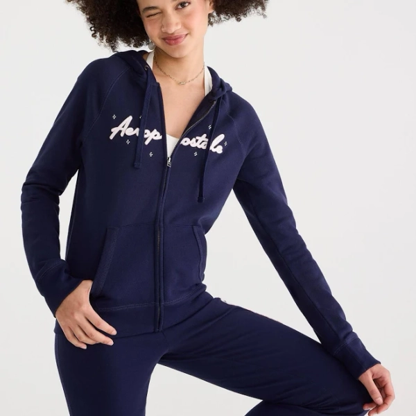 Aeropostale Womens' Aeropostale Rhinestone Full-Zip Hoodie Dark Blue