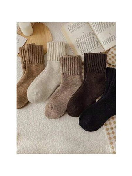 5pairs Women Winter Socks Warm Thick Knit Soft Vintage Casual Crew Socks Fuzzy Socks Knitted Socks For Women, Thick & Warm Socks For Women Wearing With Snow Boots Or Ankle Boots2pcs/6pcs/10pcs20pcs