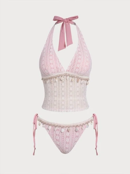 Samiol Women's Crochet Lace Tankini Set