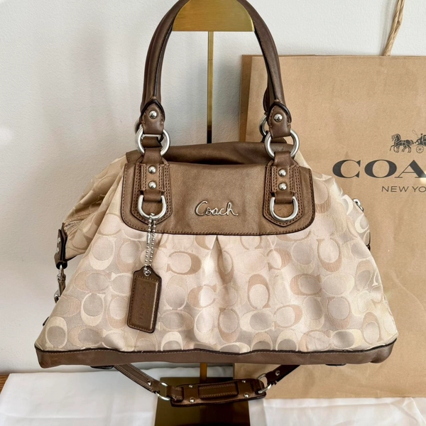 Coach Ashley Signature Sateen satchel in beige and...