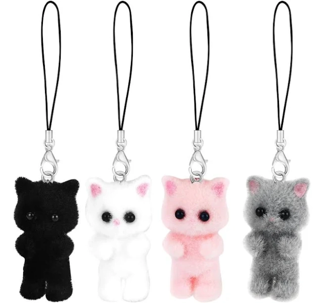 4pc Cute Pink Kawaii Phone Charms Kit - Black & Blue Charms For Case,