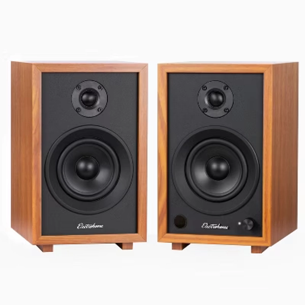 Electrohome McKinley 2.0 Stereo Powered Bookshelf Speakers with Built-in Amplifier, 4" Drivers, Bluetooth 5, RCA/Aux - Teak