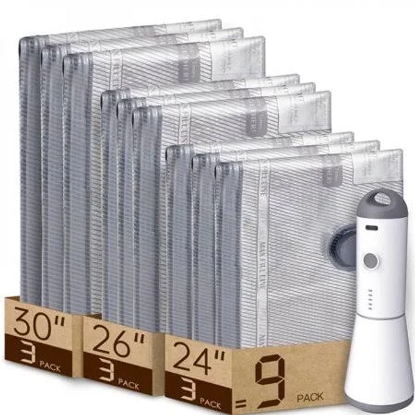 Wireless Travel Vacuum Bag Set - 15-piece compression bags, suitable for carry-on luggage - 140 liters/minute powerful vacuuming - USB rechargeable