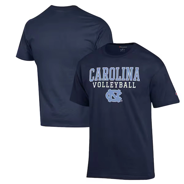 Men's Champion Navy North Carolina Tar Heels Stack Logo Volleyball Powerblend T-Shirt