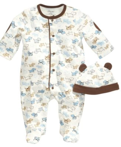Baby Boys Cute Puppies Hat and Footed Coveralls Set