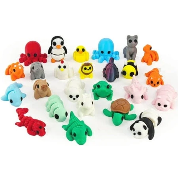 25 pcs Mini 3D Printed Animal Figurines Set: Articulated, Goodie Bag Fillers, Cute Fidget Toys for Play and Display, Gift for her him, for Party