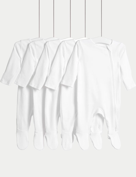 5pk Pure Cotton Zip Front Sleepsuits (5lbs-3 Yrs)