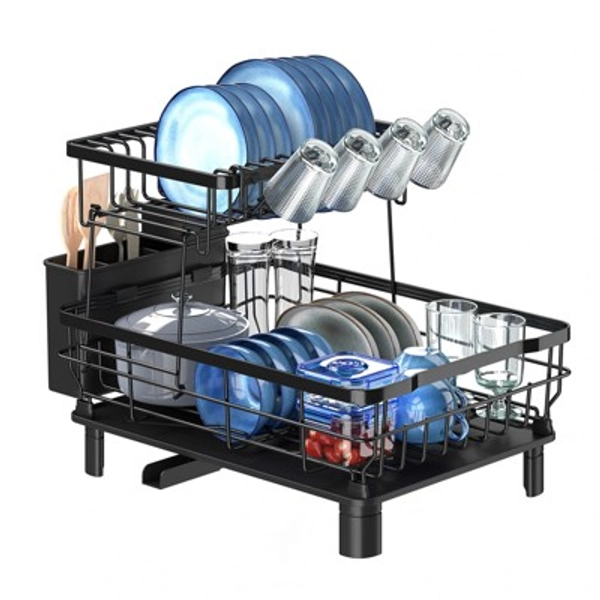 SKONYON 2-Tier Dish Drying Rack, Rust-Resistant Kitchen Dish Rack for Plates, Bowls & Cups, Space-Saving Countertop Organizer