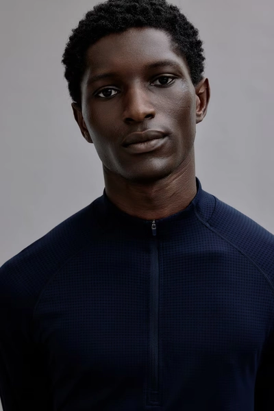 Muscle-Fit Half-Zip Sports Shirt with DryMove™ - Navy blue