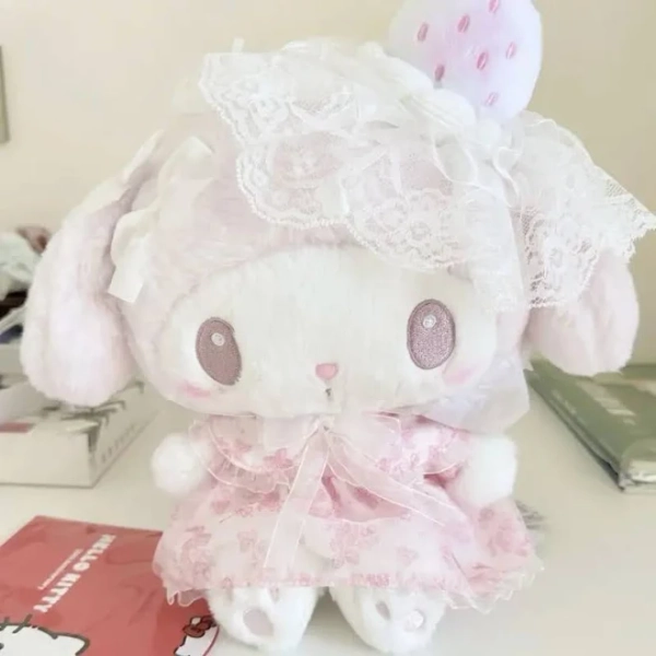 Cute Pink Kawaii Strawberry Lace Bunny Plush